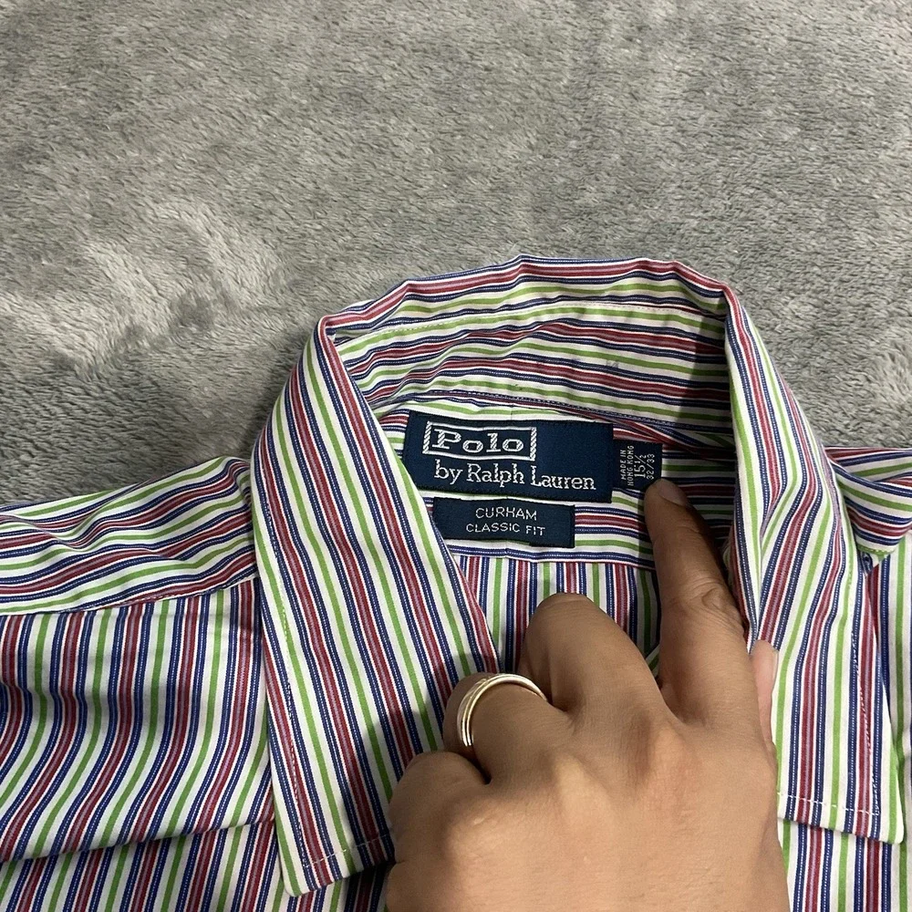 Vtg 90s Polo Ralph Lauren Curham Colorful Striped‎ Dress Shirt Mens 15 1/2 32-33